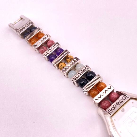 Vintage BRIGHTON BERGAMO Silver Plated Watch Gemstone New Battery Works MSRP 125 main image 4
